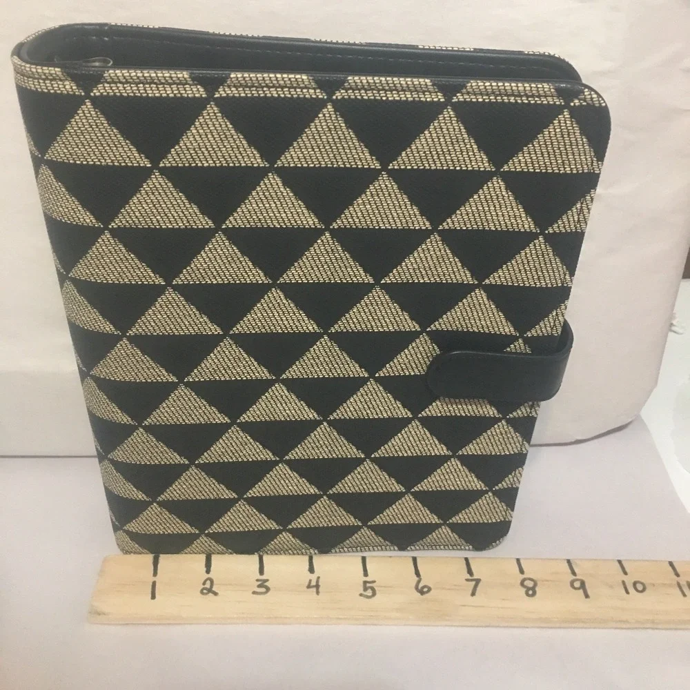 Franklin Covey Black/Tan Geometric Strap 6-Ring Compact Planner Organizer Binder